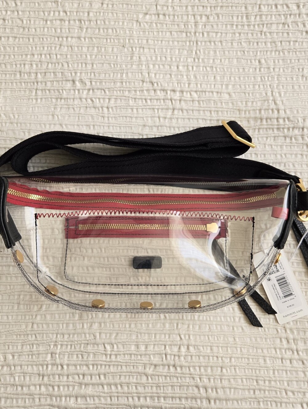 NWT Hammitt Charles Medium Crossbody Bag - Clear with Gold Hardware, Red Trim ❤️ - Picture 6 of 10
